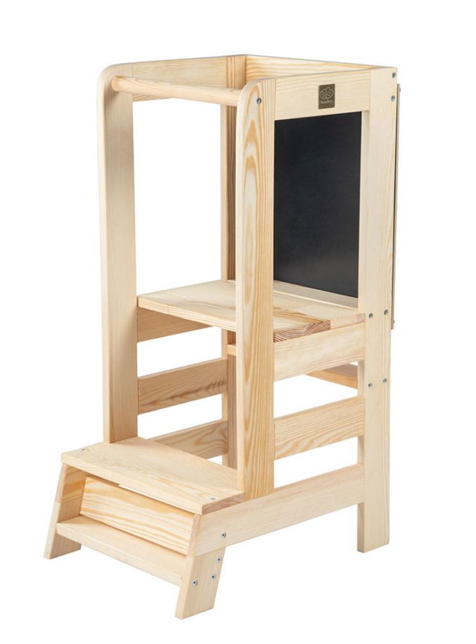 Montessori mokymosi bokštelis su lenta – natūrali mediena