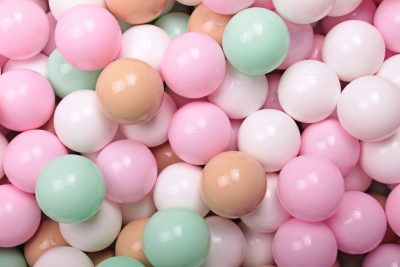 Žaidimų rinkinys su kamuoliuko duobute + 100 kamuoliukų: smėlio, mėtų, balta, pastelinė rožinė