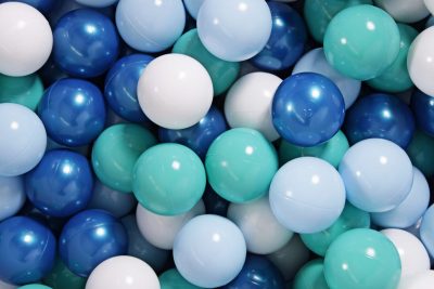 Žaidimų rinkinys su kamuoliuko duobute + 100 kamuoliukų: mėlynas perlas, mėlyna, baltas, turkis