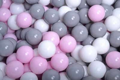 Žaidimų rinkinys su kamuoliuko duobute + 100 kamuoliukų: pilka, balta, pastelinė rožinė
