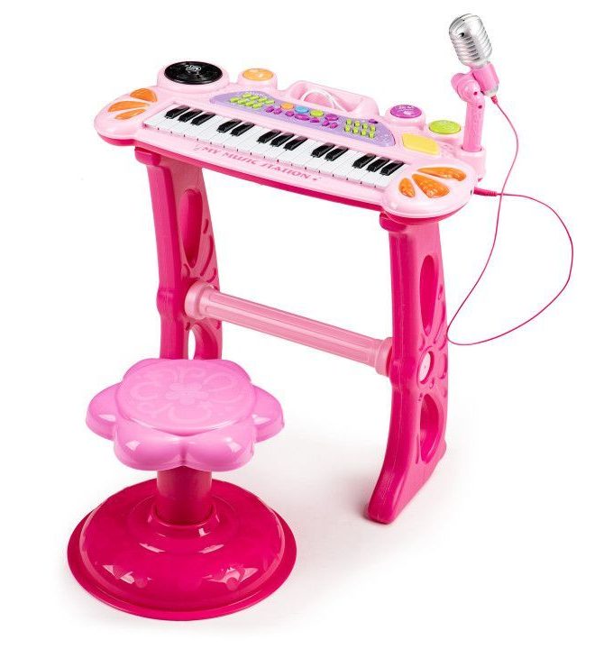 Vaikiškas pianinas su mikrofonu rožinis