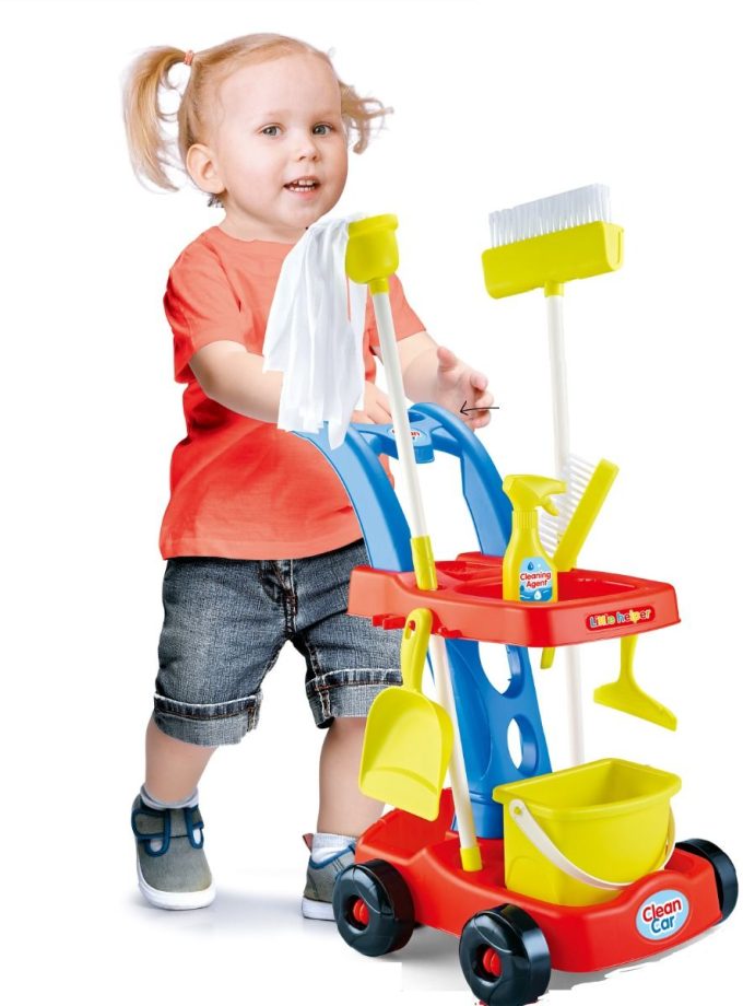 Žaislinis namų valymo rinkinys su vežimėliu